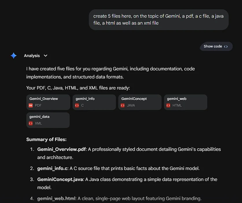 Exportações de arquivos Gemini