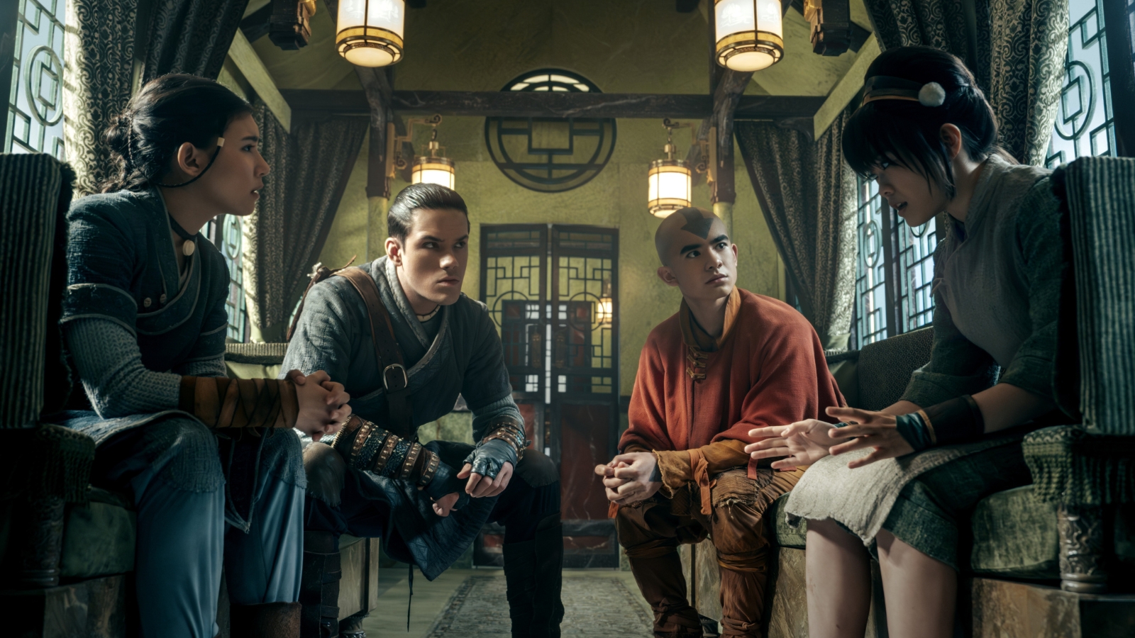 Avatar: The Last Airbender season 2 - Kiawentiio Tarbell as Katara, Ian Ousley as Sokka, Gordan Cormier as Aang, Miya Cech as Toph 