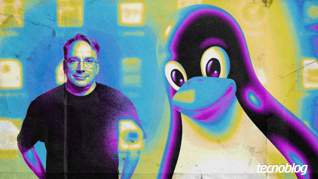 Tux, o símbolo do Linux, e Linus Torvalds