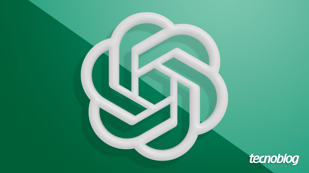 Arte com o logotipo do ChatGPT da OpenAI em um fundo de cor verde. Na parte inferior direita, o logo do "tecnoblog" &eacute; vis&iacute;vel.
