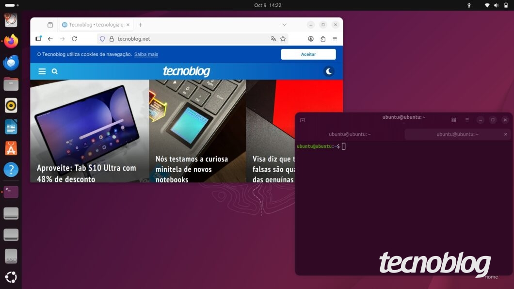 Firefox e o terminal padr&atilde;o do Ubuntu 25.10