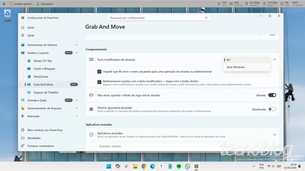 Grab and Move do PowerToys 0.99 no Windows 11