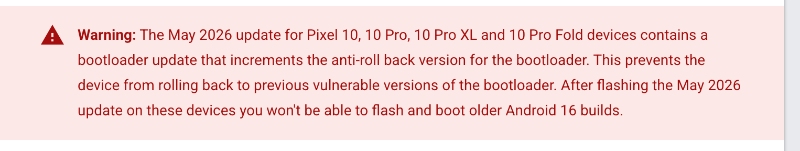Aviso anti-reversão do Pixel 10
