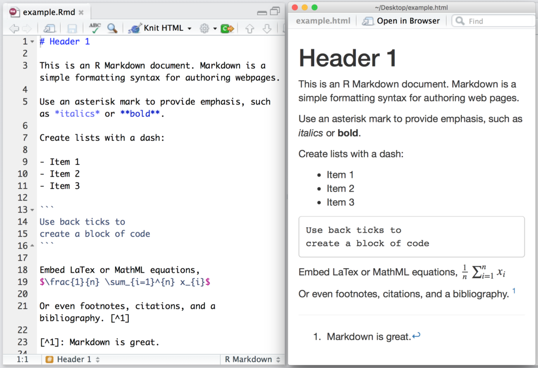 Imagem de um texto escrito e markdown e sua versão formatada
