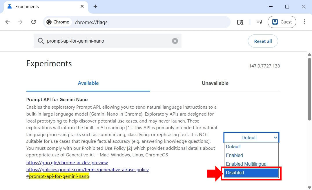 Como desativar o modelo de IA do Chrome Desativar sinalizadores do Chrome (2)