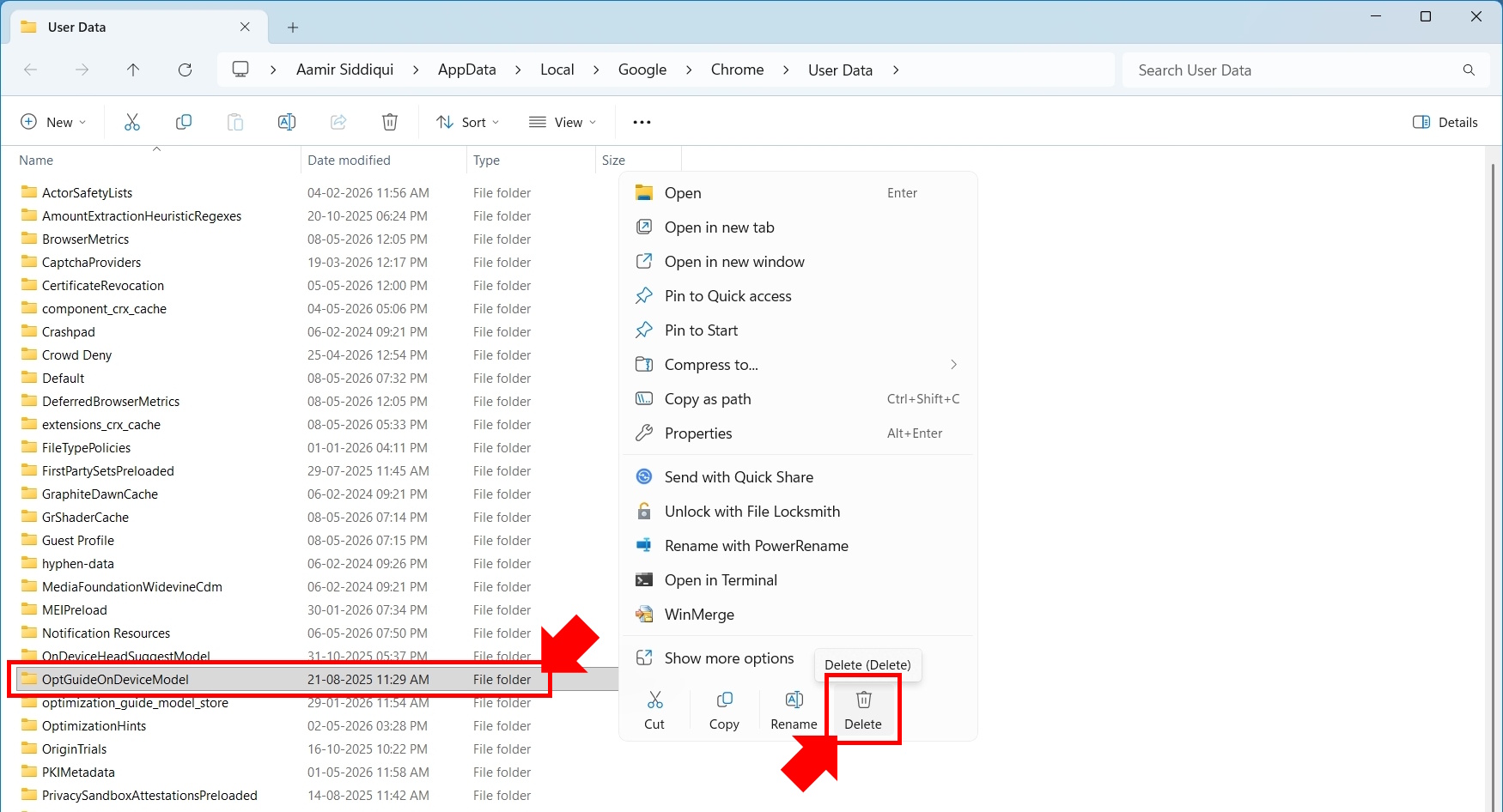 Como desativar o modelo AI do Chrome Exclua a pasta no Windows (2)