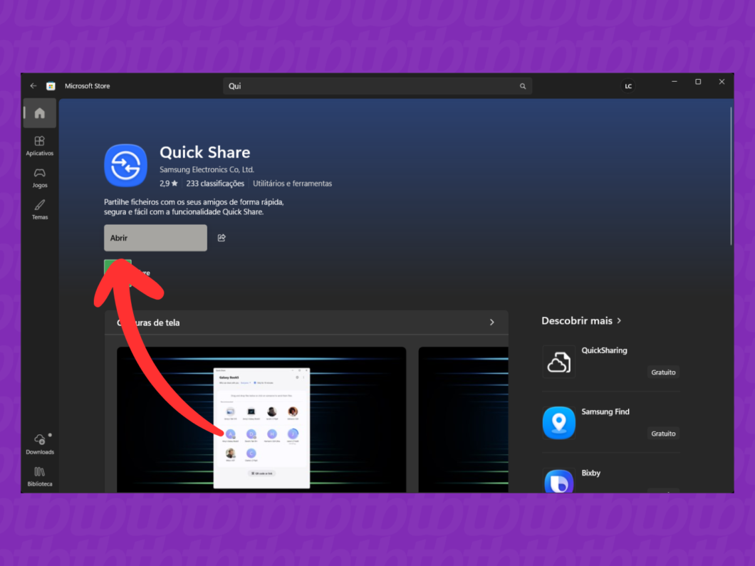 Baixando o app "Quick Share' no Windows