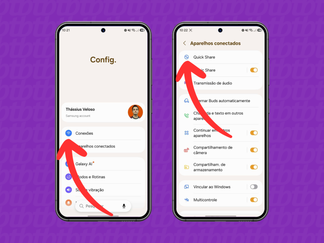 Acessando as configurações do Quick Share no Android "remetente"