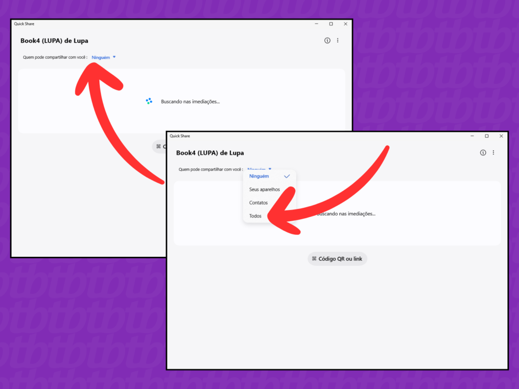 Selecionando quem pode compartilhar os arquivos via Quick Share no PC