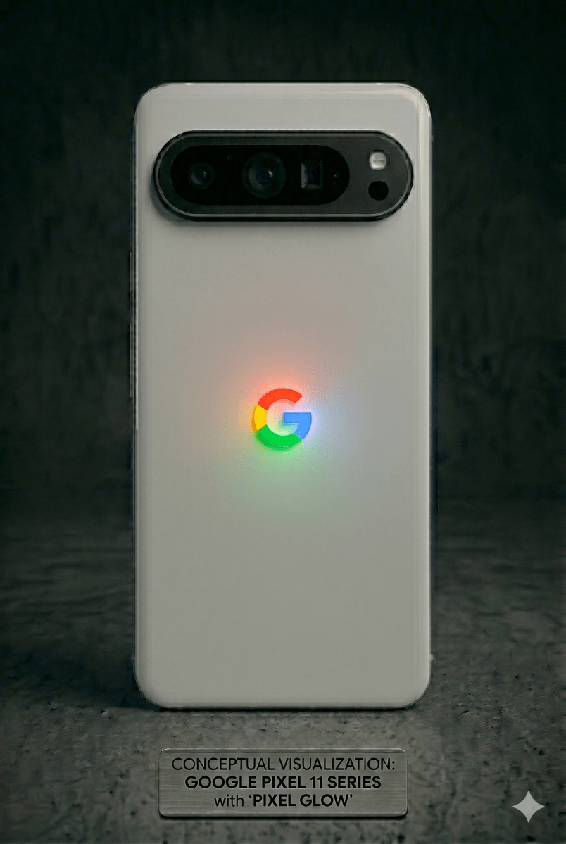 Pixel 11 with G logo Pixel Glow light by Gemini