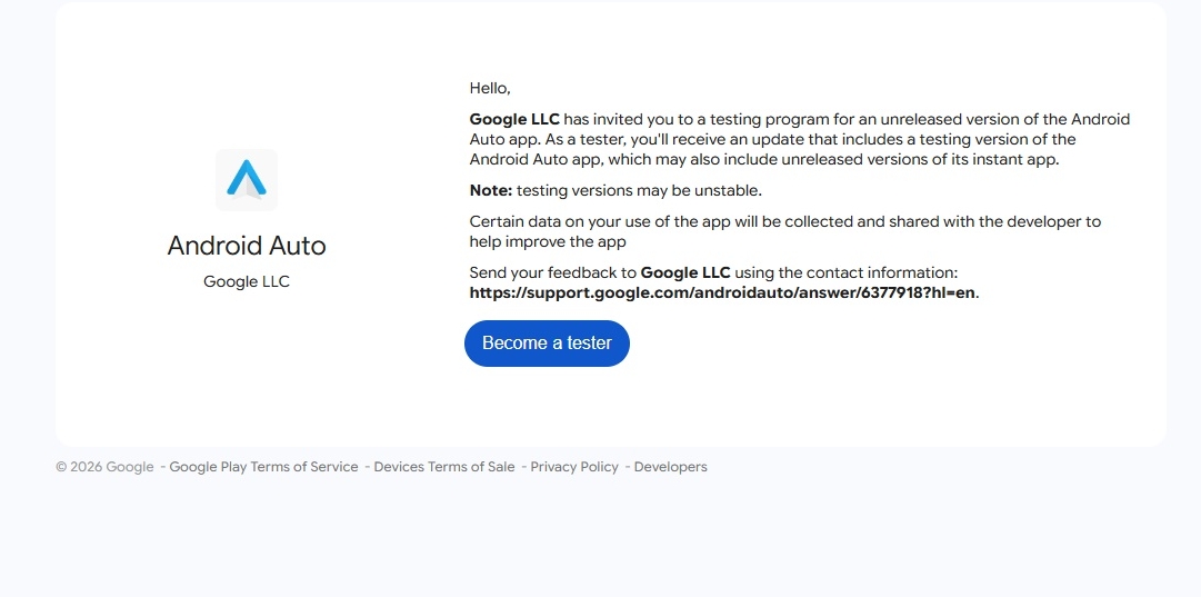 programa Android Auto Beta Tester Inscreva-se 1