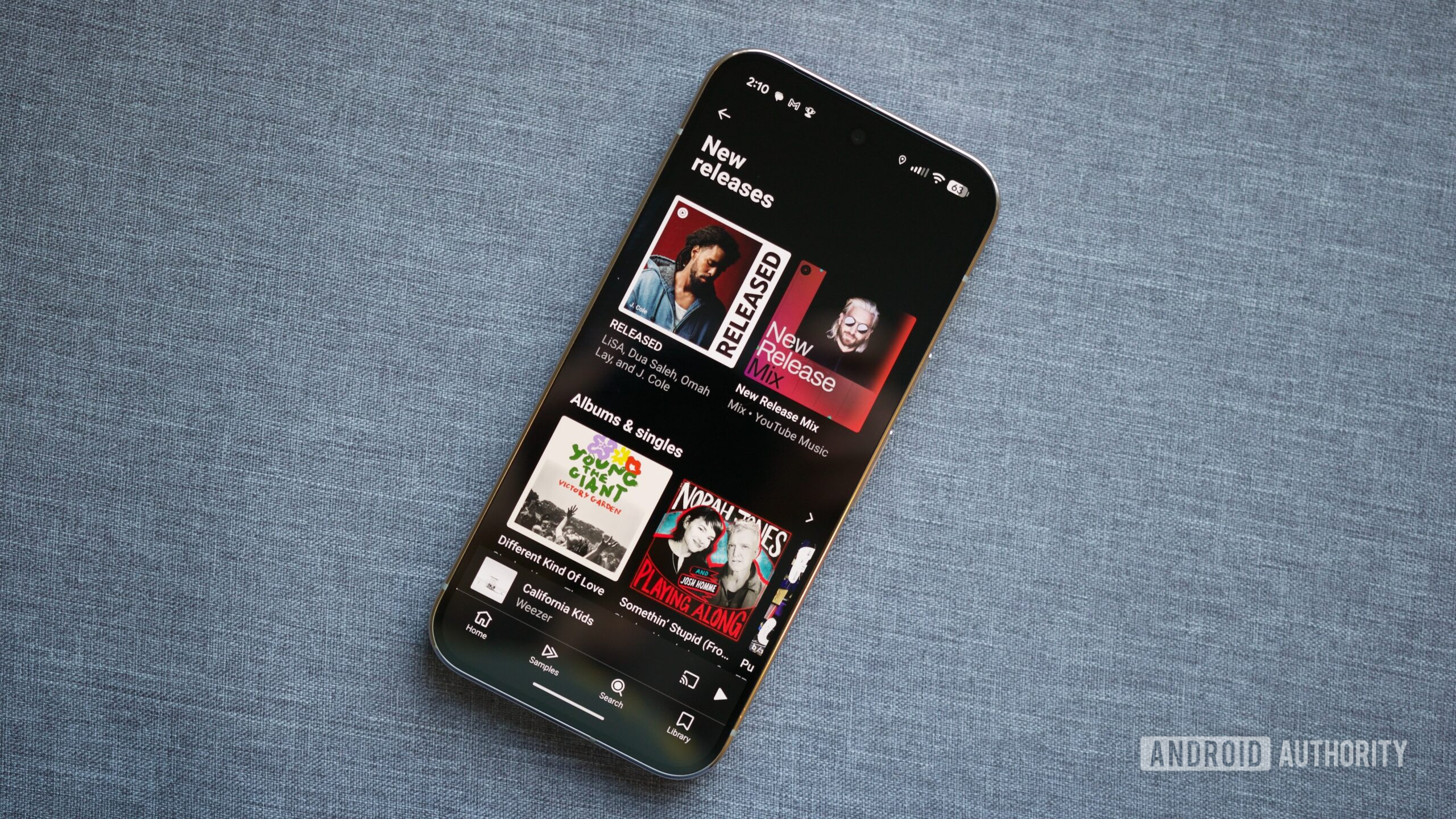 "Novos lançamentos" página no aplicativo YouTube Music.