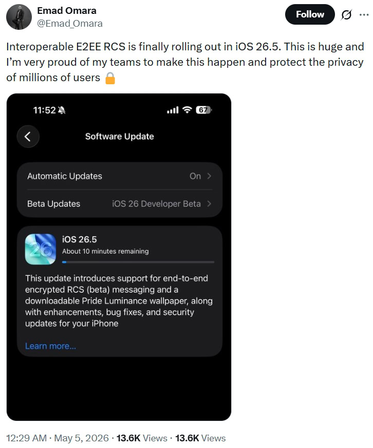 Candidato de lançamento 2 do iOS 26.5