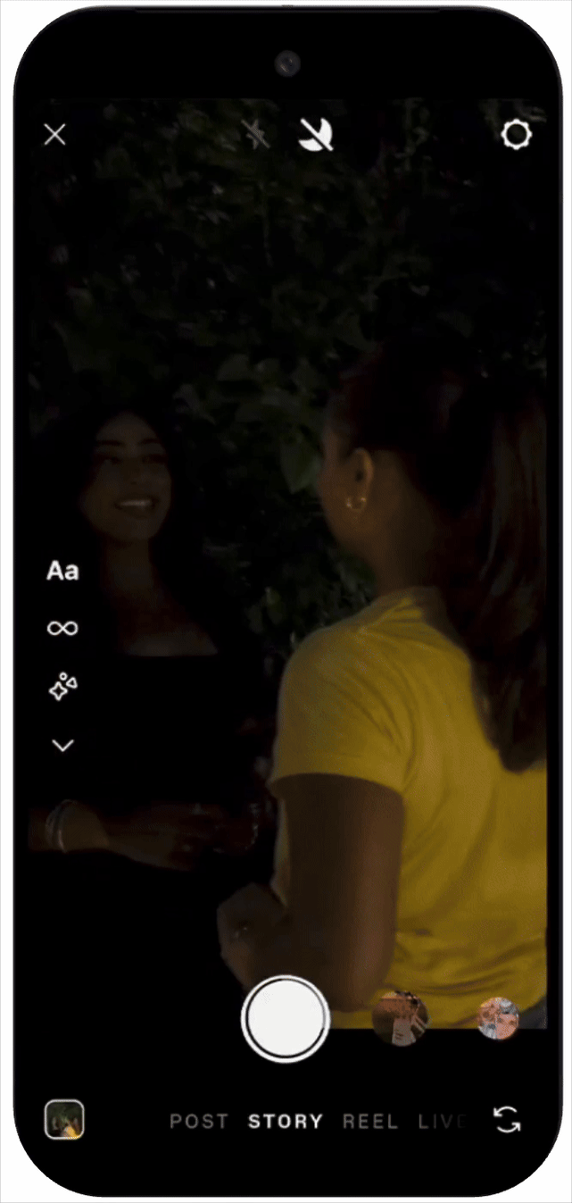 Demonstração de Low Light Boost no Instagram