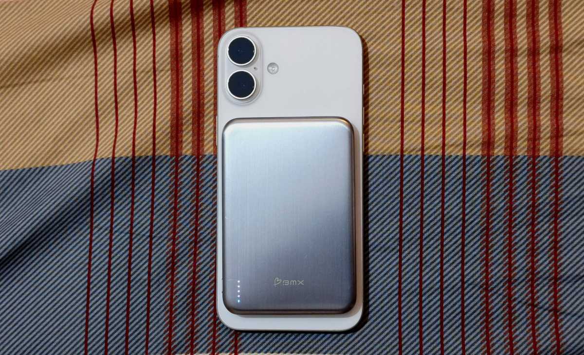 BMX power bank attached to iPhone