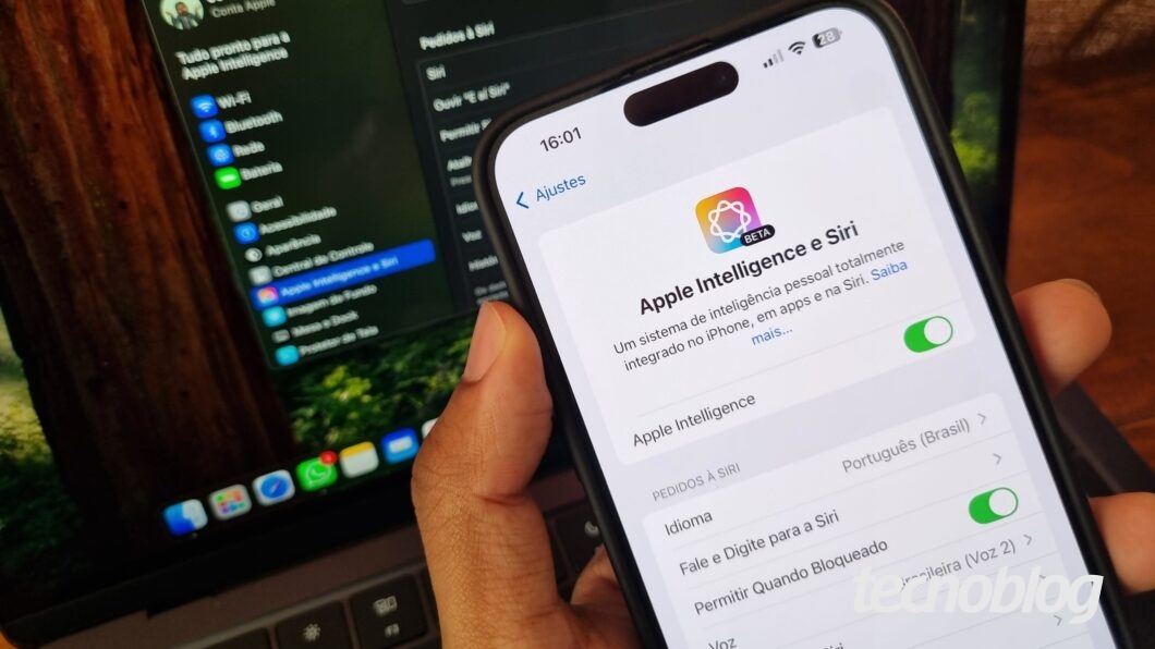 iPhone na tela Apple Intelligence e Siri dos Ajustes