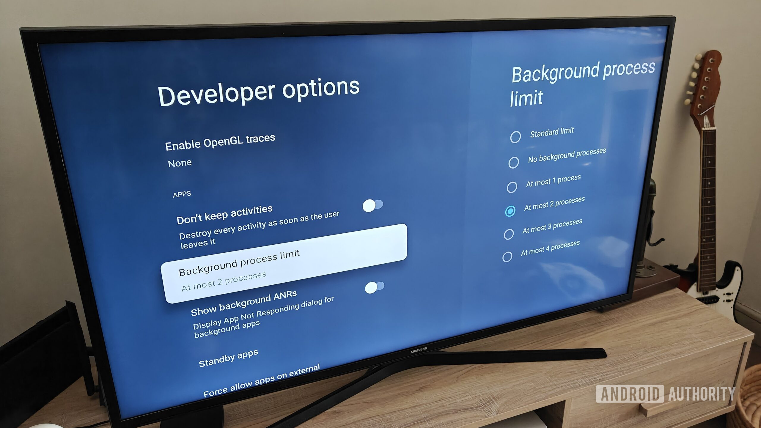 a opção de limite de processo em segundo plano no Google TV