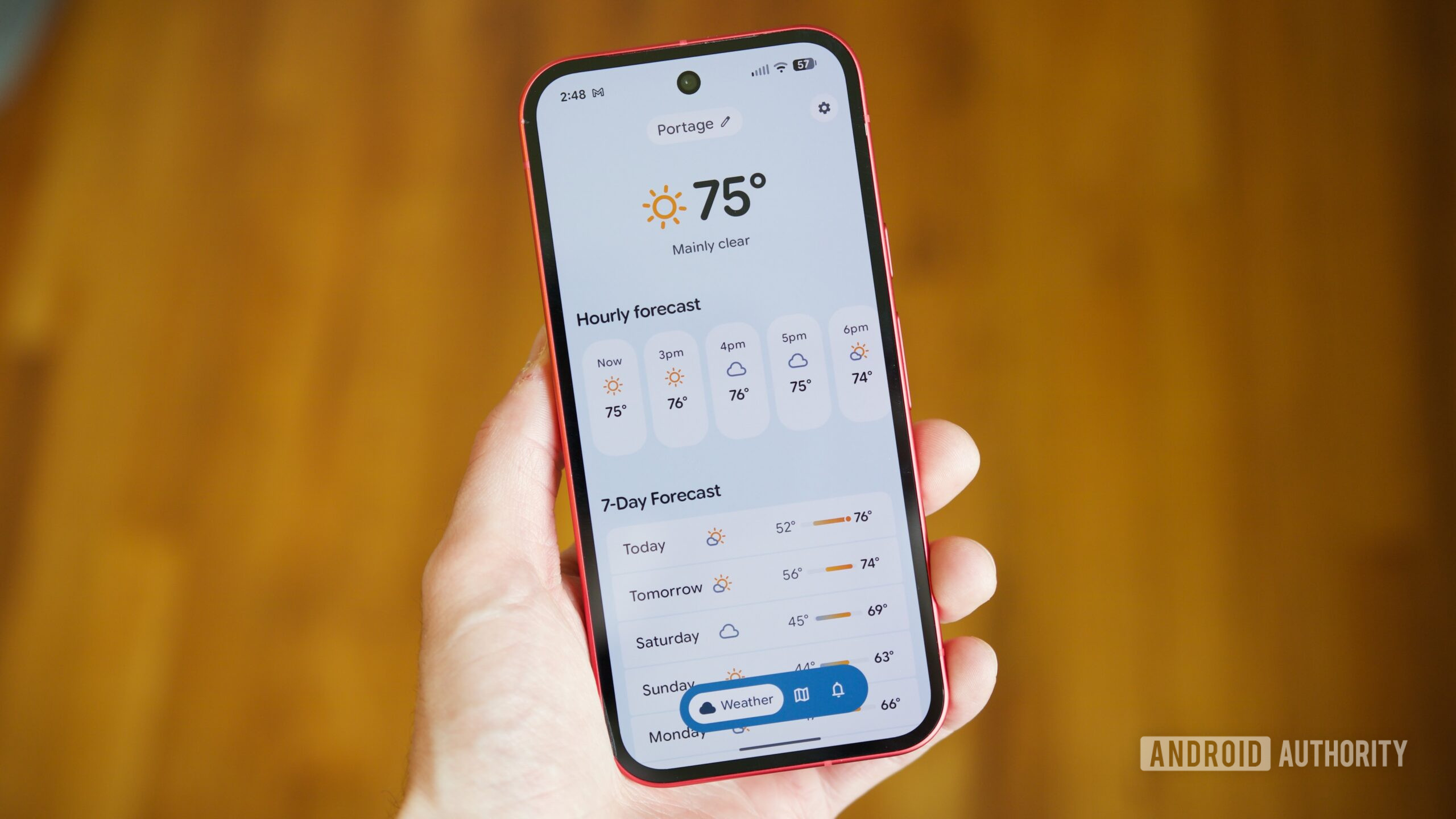 Aplicativo Gradient Weather em execução em um telefone Android.