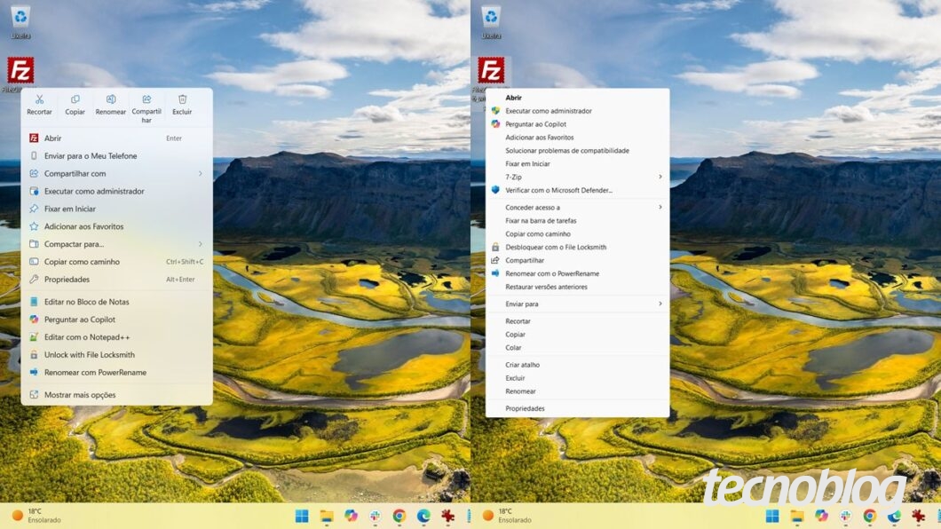 Menus de contexto no Windows 11