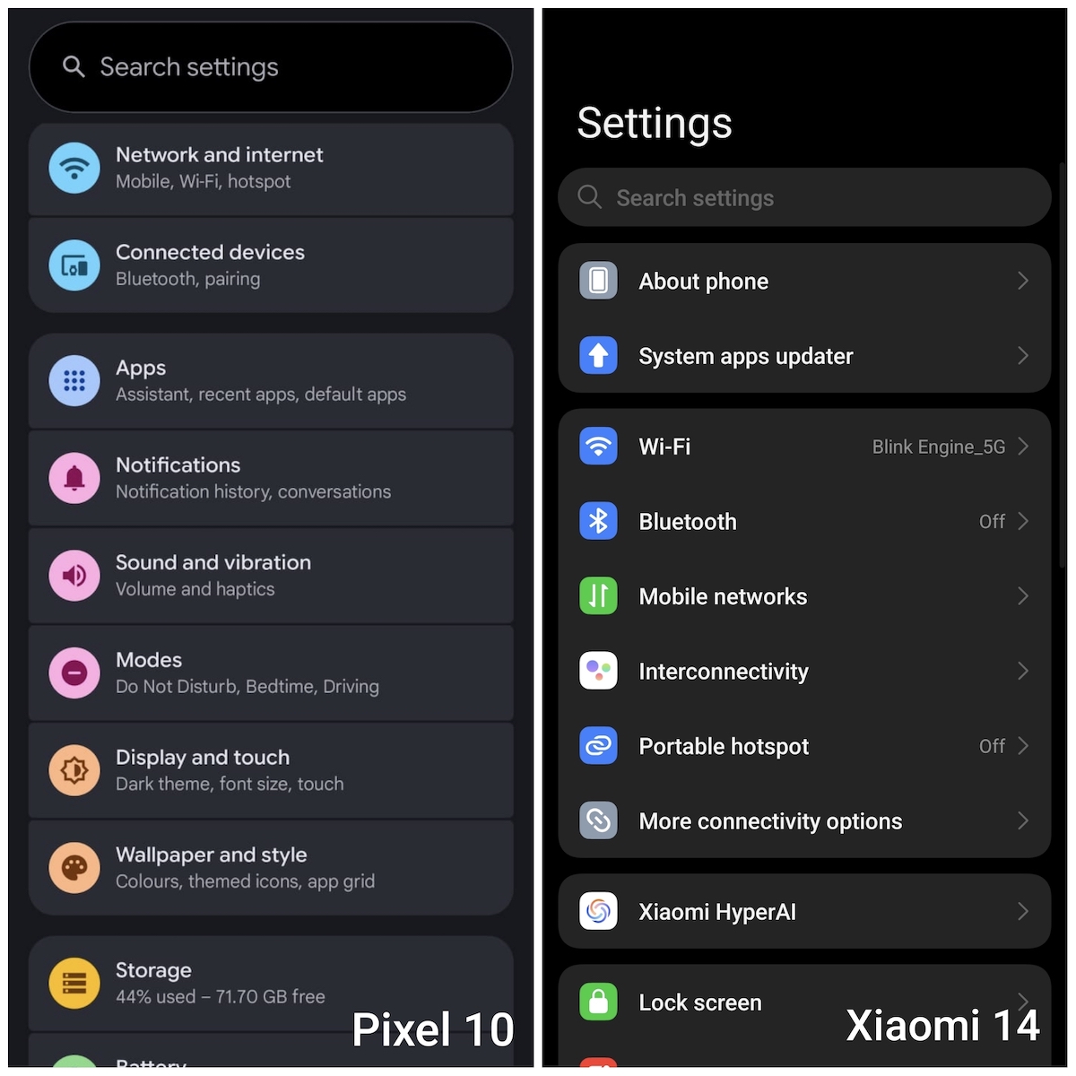 Pixel 10 vs Xiaomi interface