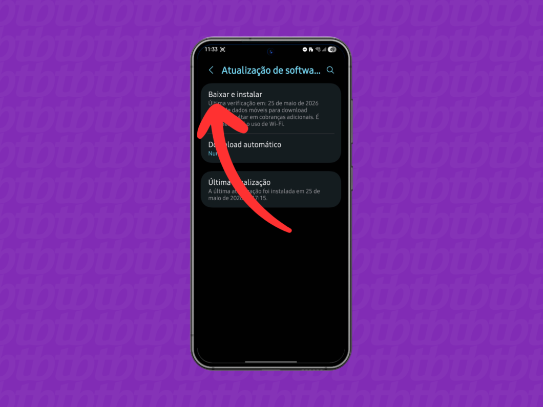Tocando na opção “Baixar e instalar” na tela de atualização de software do Android