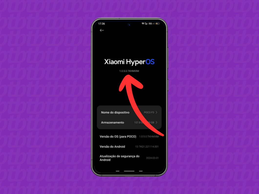 Tela do Xiaomi com o menu HyperOS exibindo “Versão do Android” e outras informações do sistema
