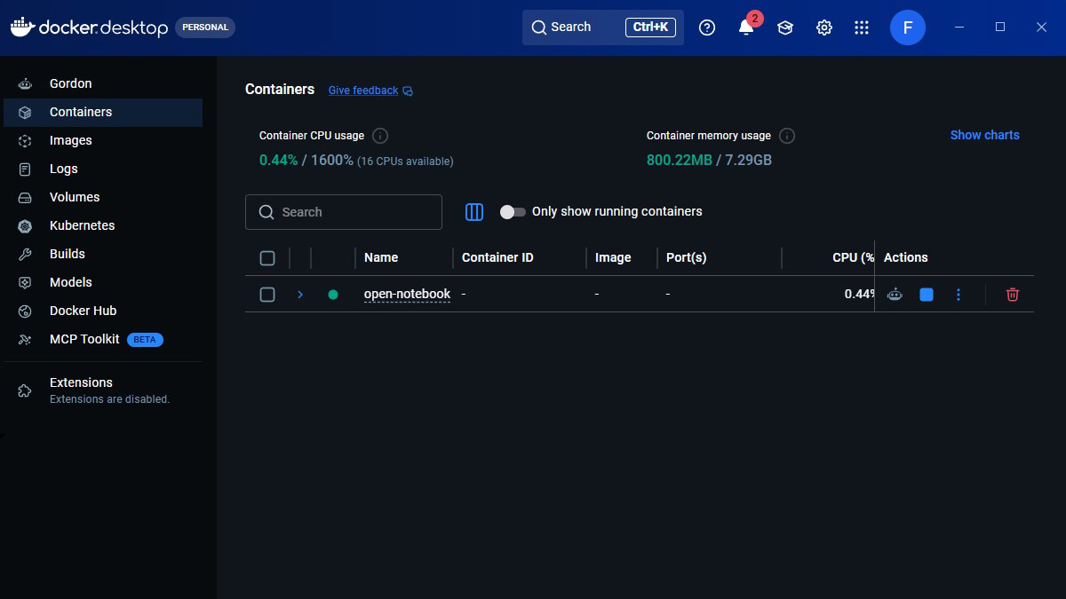 área de trabalho docker