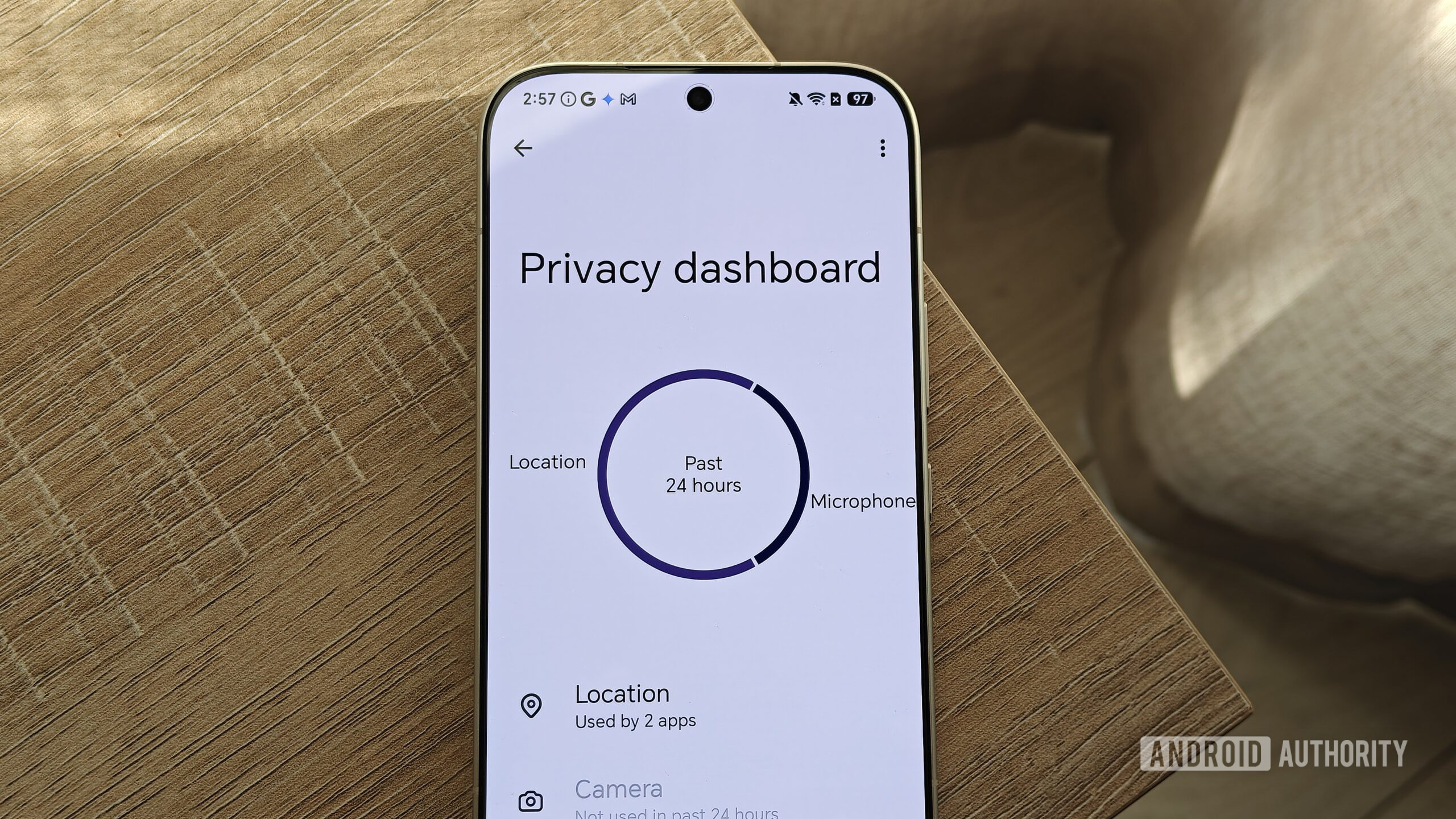 o painel de privacidade em um telefone Android