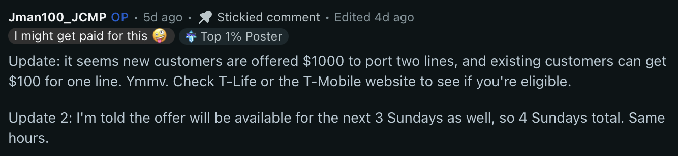 Captura de tela 2026 06 19 às 22h33.06 Duas atualizações na promoção Magenta Nights T-Mobile no Reddit