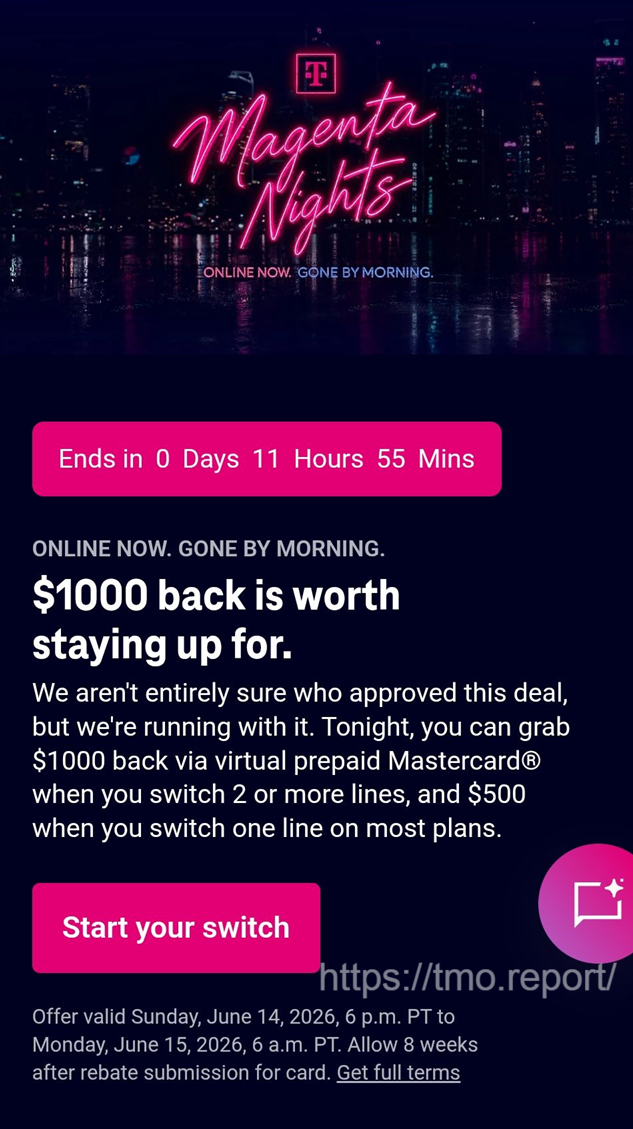 Captura de tela da promoção Magenta Nights T-Mobile Captura de tela da promoção Magenta Nights T-Mobile