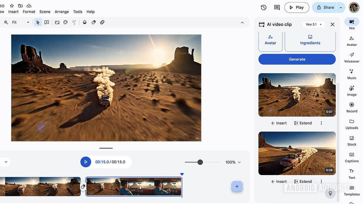 google vids estende imagem de opção de vídeo