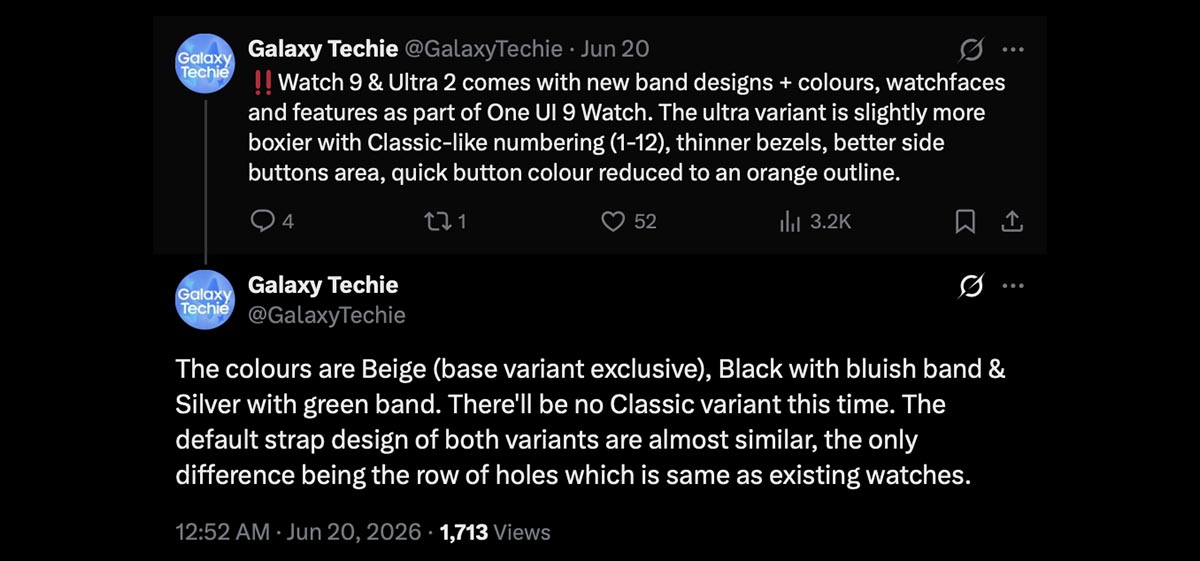 Galaxy Watch 9 Ultra 2 Vazamento X Post Galaxy Techie