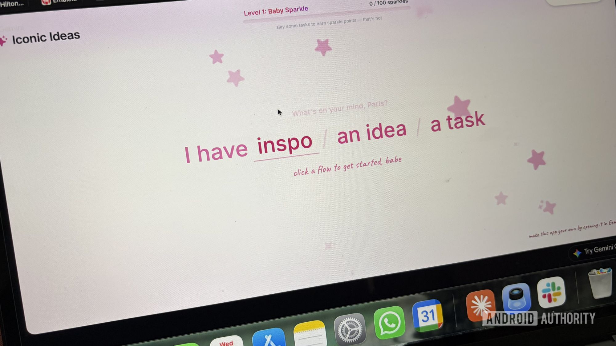Aplicativo de produtividade personalizado Paris Hilton aberto em um MacBook