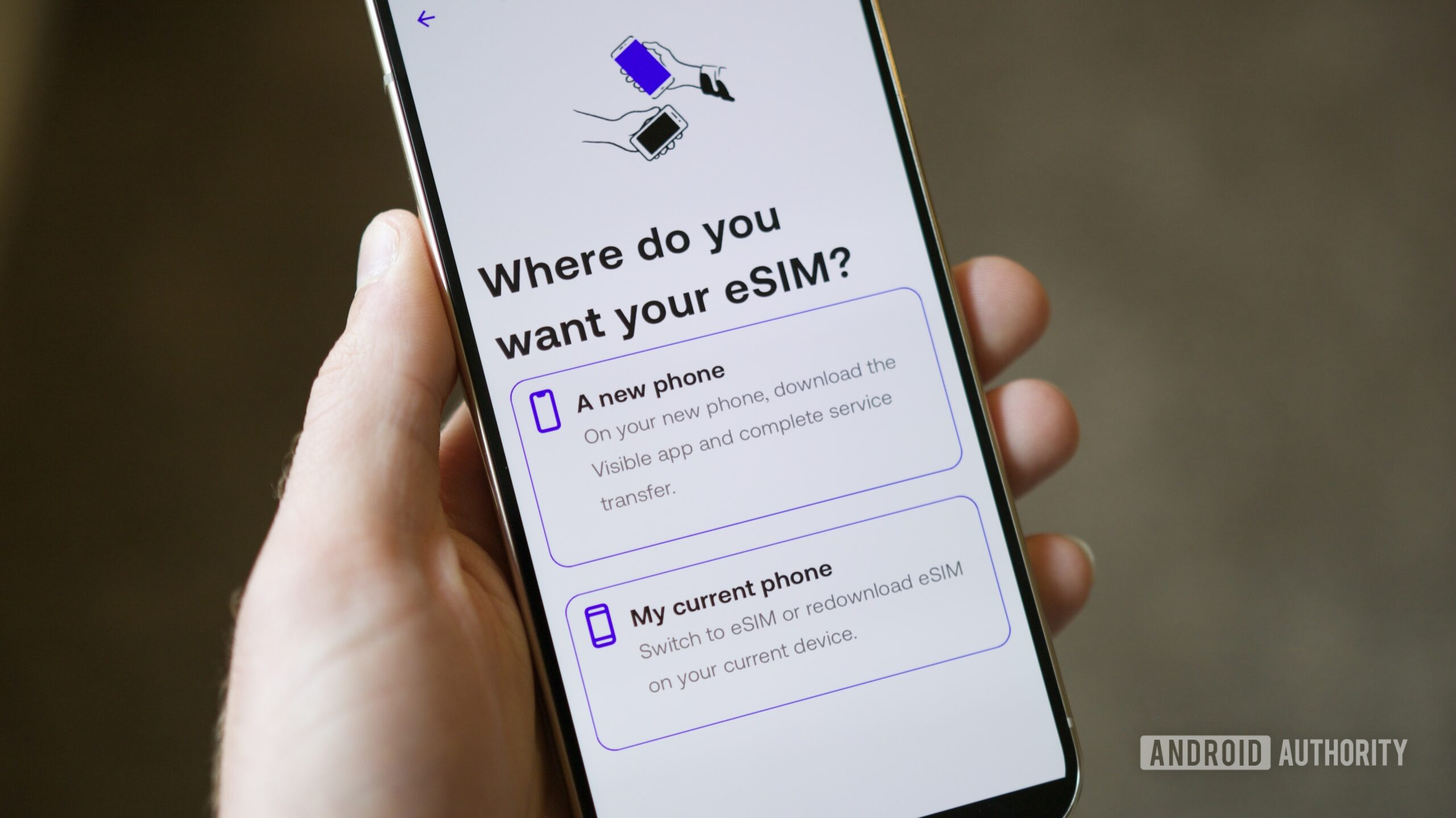 Página de transferência de eSIM no aplicativo Visible Android.