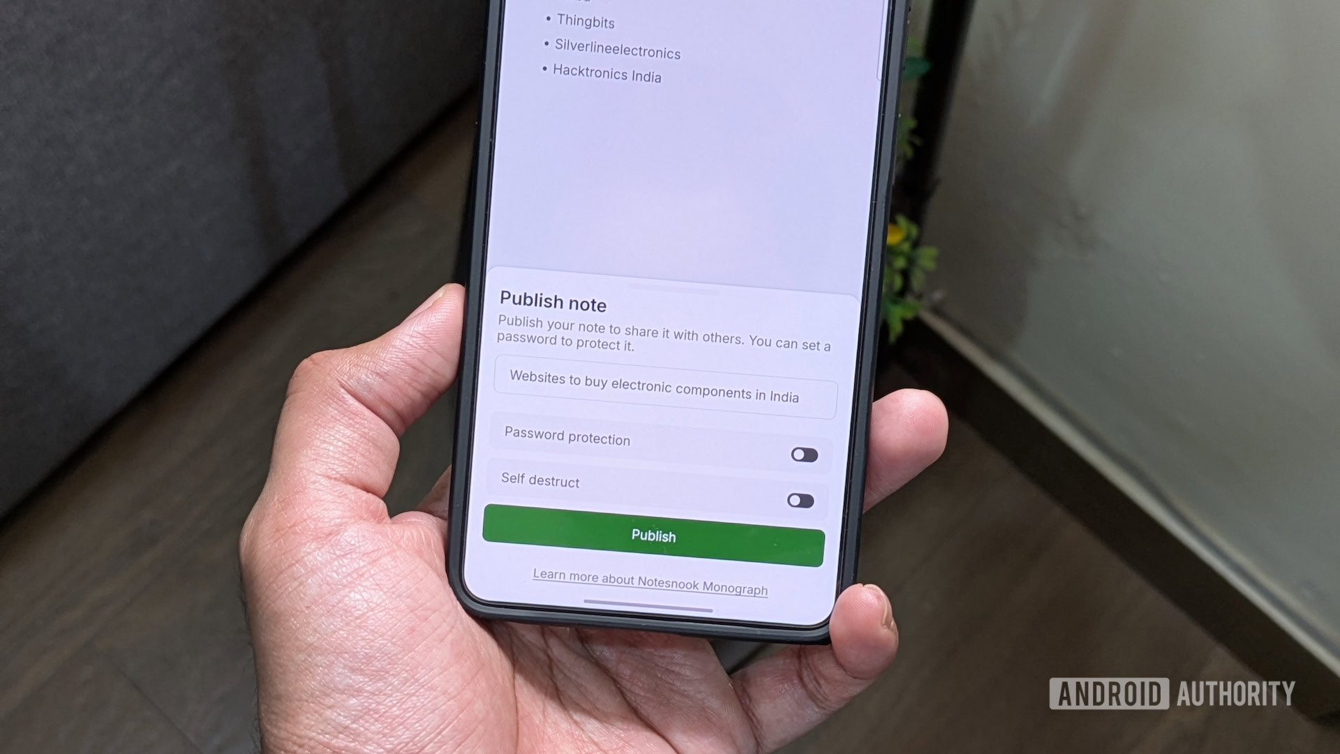 Recurso de publicação no aplicativo Notesnook para Android.