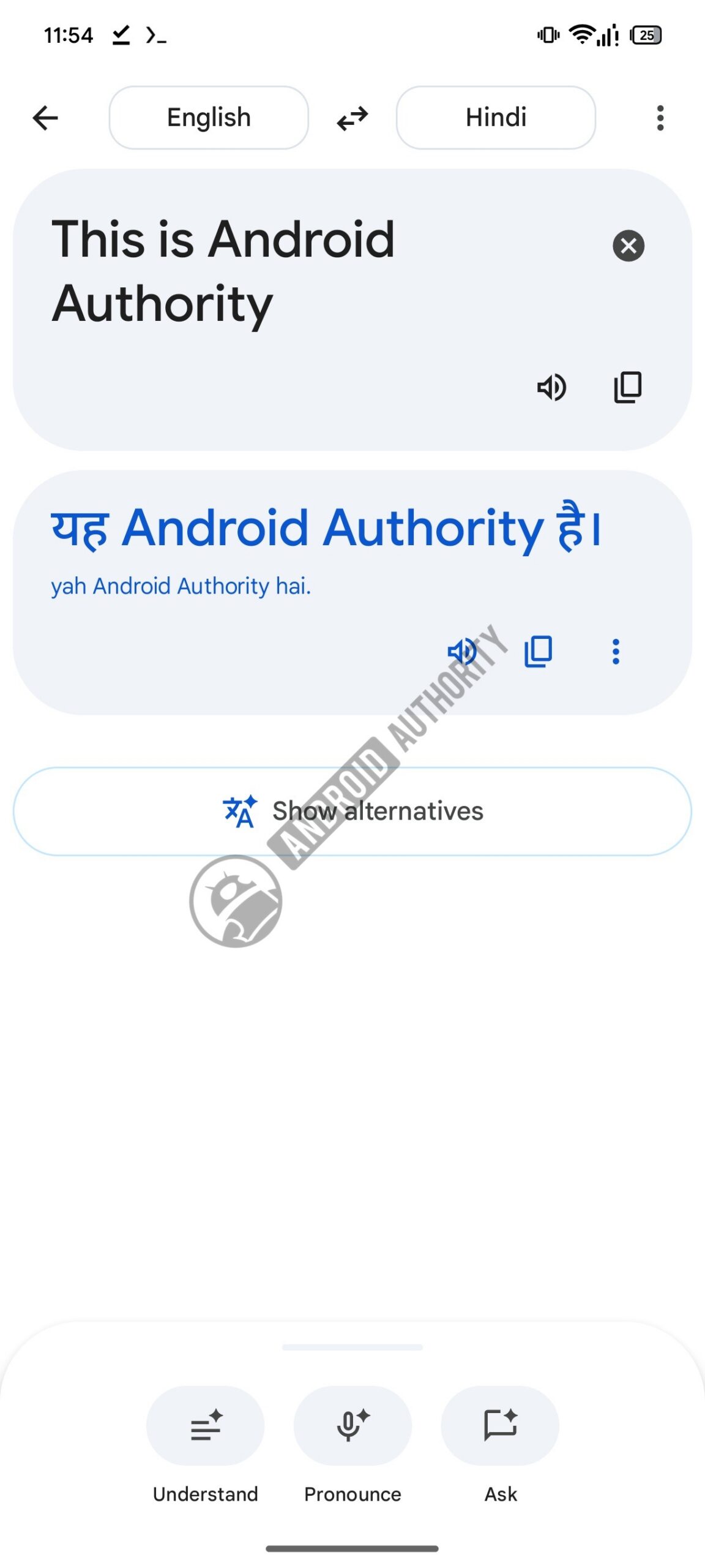 Tela de resultados da tradução do Google Tradutor com marca d'água