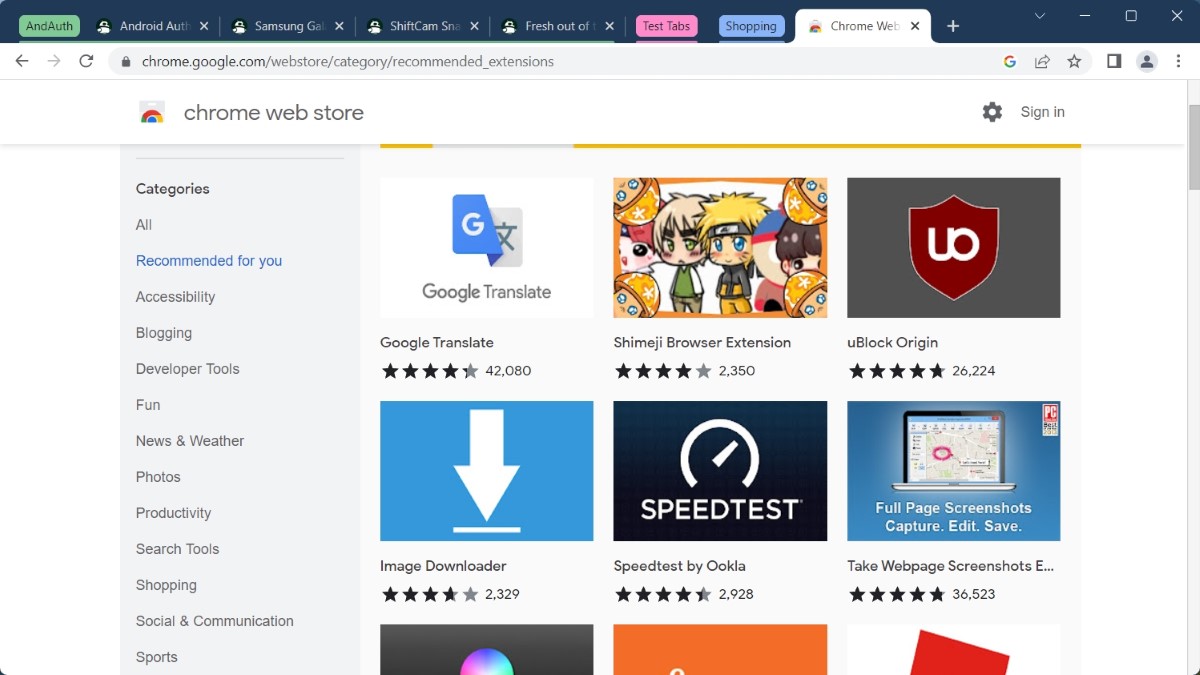 Extensões da loja on-line do Google Chrome