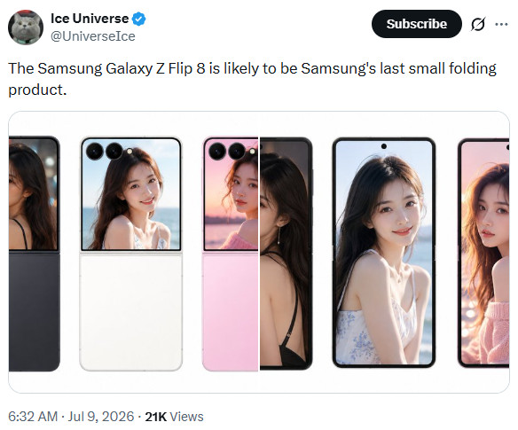 Samsung Galaxy Z Flip 8 última virada Ice Universe