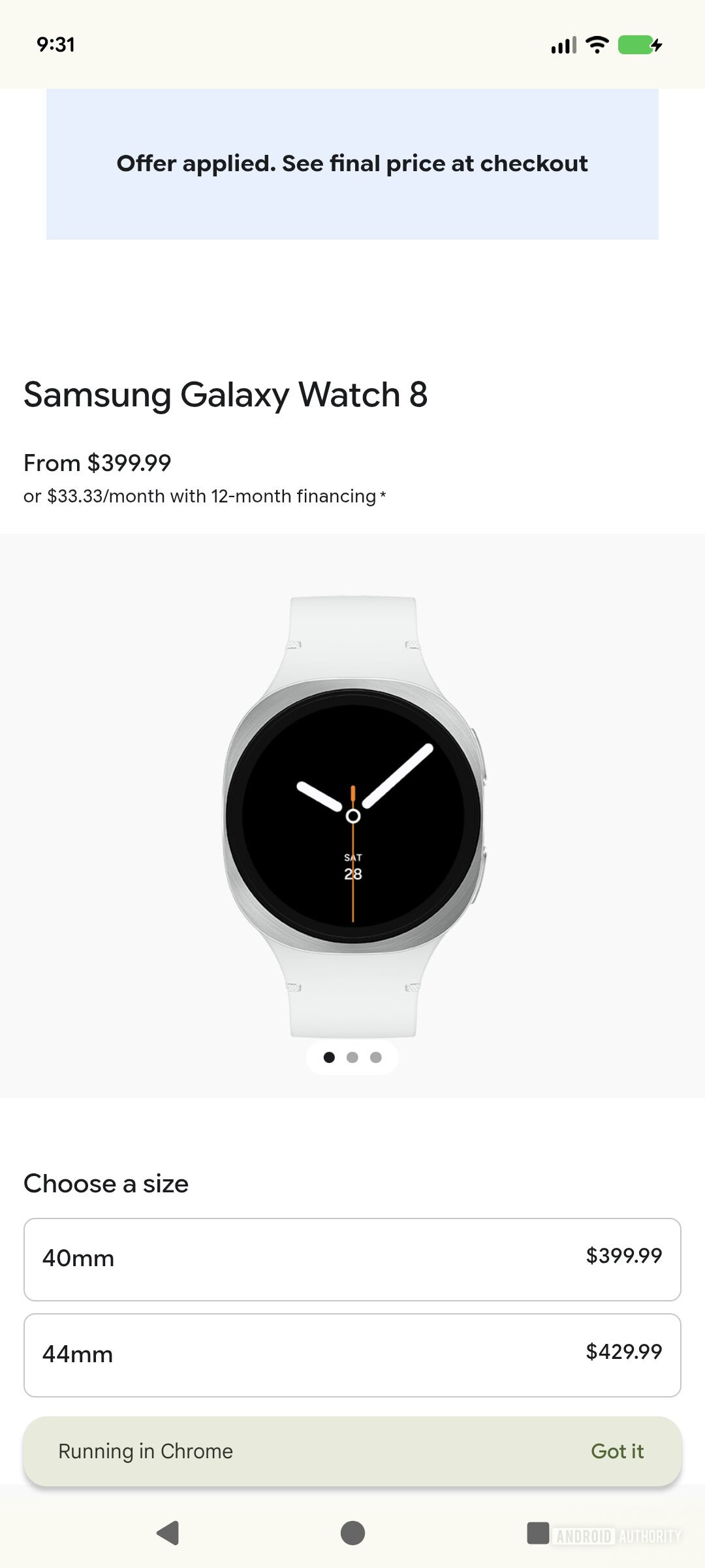 Uma captura de tela da Google Play Store mostrando a página do seletor de modelo do Galaxy Watch 8.