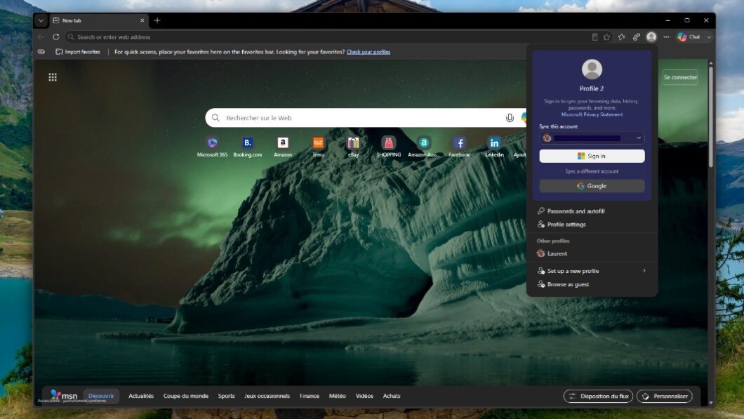 Opção de login com Conta Google no Edge